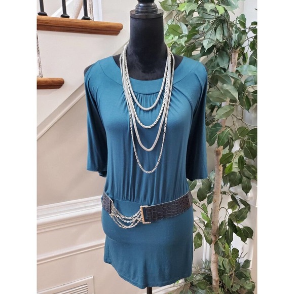 Inner Womens Blue Rayon Round Neck Cold Shoulder Sleeve Casual Top Blouse Small - Picture 1 of 11